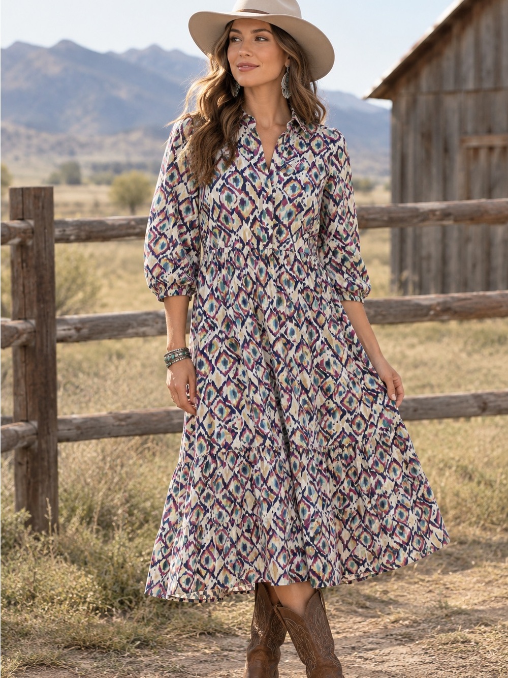 Maeve By Anthropologie Dress M Bettina Midi Southwestern Western Rodeo Aztec